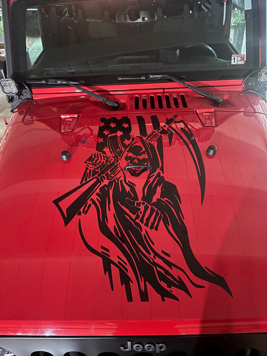 Large American Flag Reaper Hood Graphic (2007-2018 Jeep)