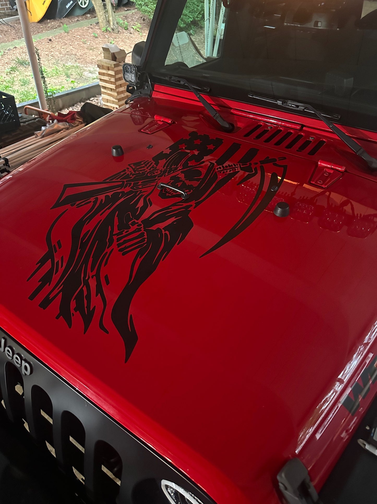 Large American Flag Reaper Hood Graphic (2007-2018 Jeep)