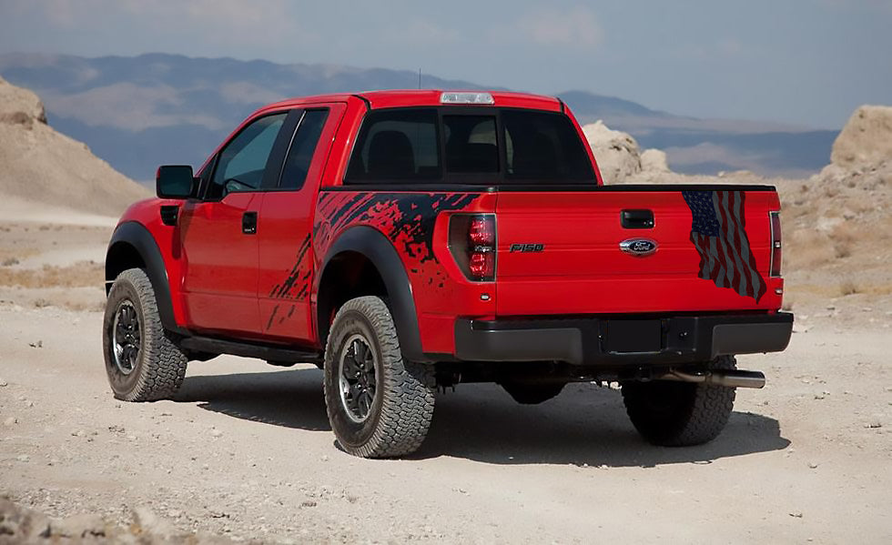 Tailgate Wavy American Flag - Black Reflective (2009-2014 F150)