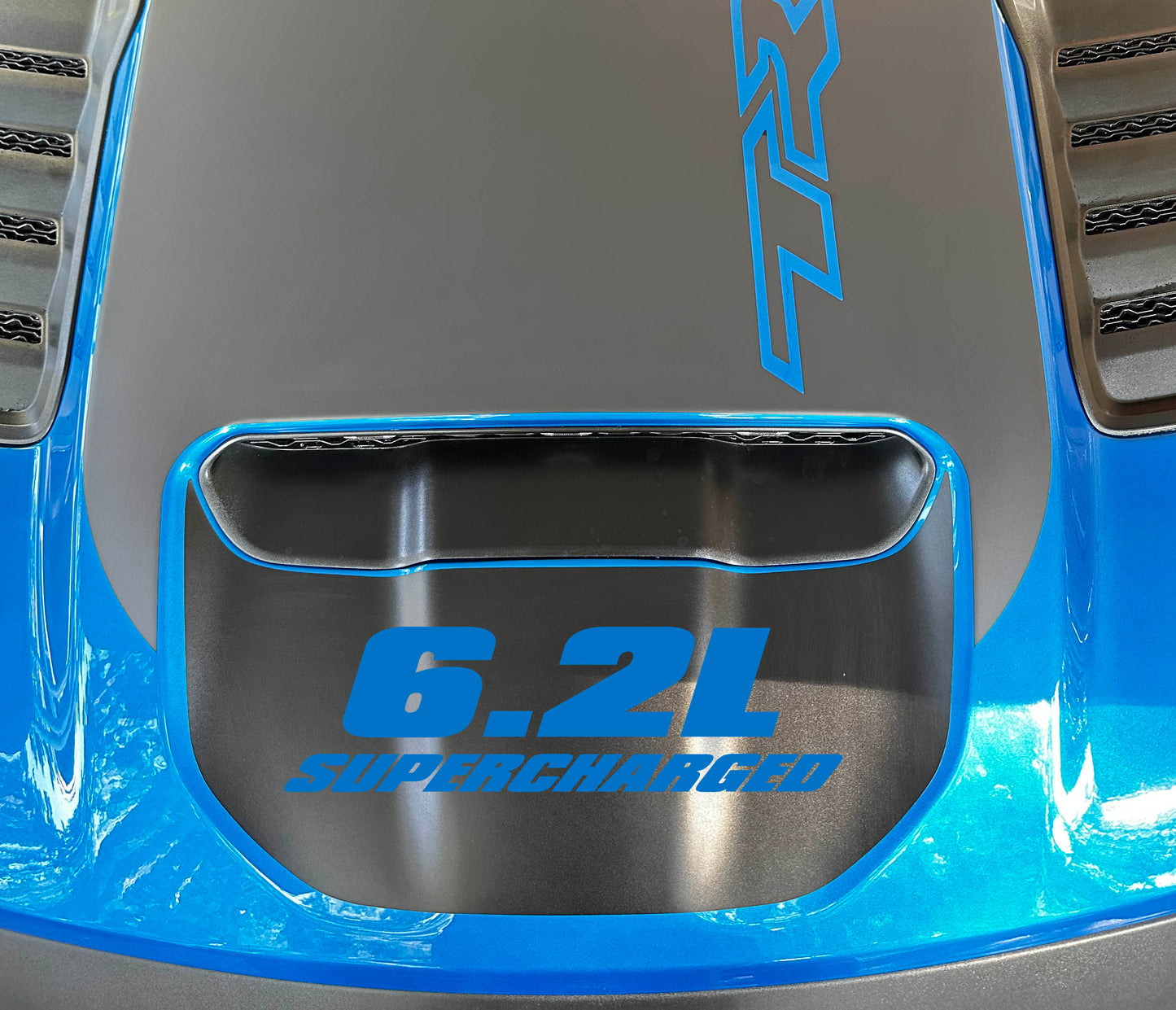 Small Front Hood Graphic with "6.2L Supercharged" OEM Style (2021-2024 Ram TRX)